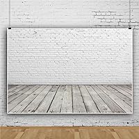 Vinyl 8x6ft White Brick Wall Backdrop with Grey Wooden Floor Backdrop for Newborn Baby Shower Girls Adults Portrait Photography Background Wallpaper Birthday Party Decorations