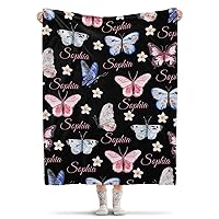Personalized Blanket with Custom Name Butterfly Custom Baby Name Blanket for Girl Boy Customized Baby Blanket with Name for Toddler Newborn, Gift for Birthday Christmas 40