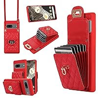 XYX Wallet Case for Google Pixel 7a, Crossbody Strap PU Leather Accordion Organizer Card Holder Protective Case with Adjustable Lanyard for Pixel 7a, Red