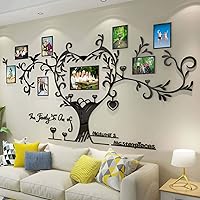 Love Family Tree Picture Frame Collage Removable 3D DIY Acrylic Wall Decor Stickers with Inspirational Quote for Living Room, Black