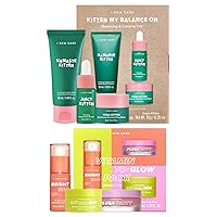 I Dew Care Skin Care Set - Kitten My Balance On + Skincare Set - Vitamin To Glow Pack | Illuminating Vitamin C Trio with Niacinamide, Travel Size, Cream, Lip Mask, Serum Bundle