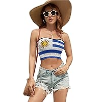 Paisley Uruguay Flag Women's Sleeveless Tube Top Crop Tank Corset Top Sexy Strapless Top Clubwear for Work Party