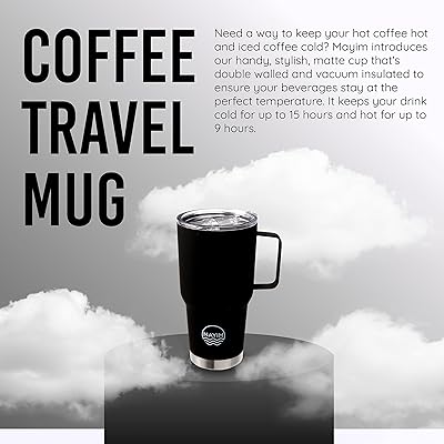 Mayim Large Travel Coffee Mug Tumbler with Clear