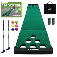Golf Pong Mat Game Set Green Mat,Golf Putting Mat with 2 Putters, 6 Golf Balls,12 Golf Hole Covers for Indoor&Outdoor Short Game Office Party Backyard Use