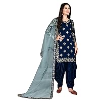 Blue Bollywood Muslim Women Wear Punjabi Patiyala Art Silk Salwar Kameez Cocktail Party Wear Hit Design 1171