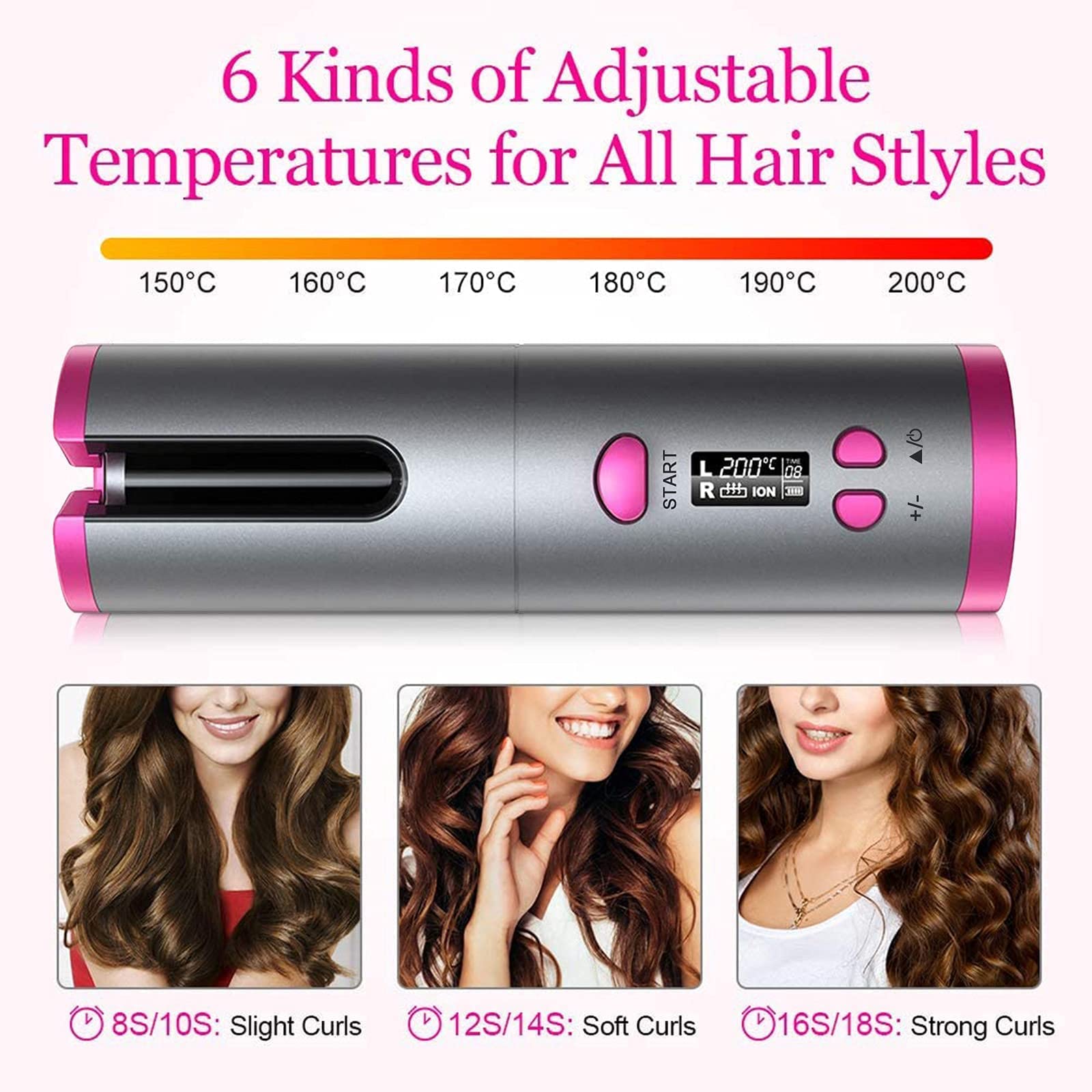 Funien USB Hair Curler, USB Automatic Hair Curler Portable Wireless Rechargeable Automatic Rotating Ceramic Curler Iron Fast Heating Hair Styling Tool