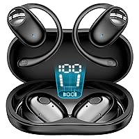 kurdene Open Ear Headphones,Bluetooth 5.3 Wireless Sports Earbuds with Digital Display Charging Case 60Hrs Playtime Earphones with Earhooks for Running,Meeting,Workout-Black