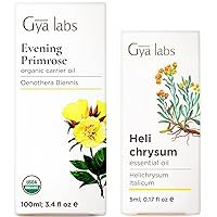 Organic Evening Primrose Oil for Dry Skin (3.4 fl oz) & Helichrysum Essential Oil Organic for Skin (0.17 fl oz) Set - 100% Pure Therapeutic Grade Essential Oils Set - Gya Labs