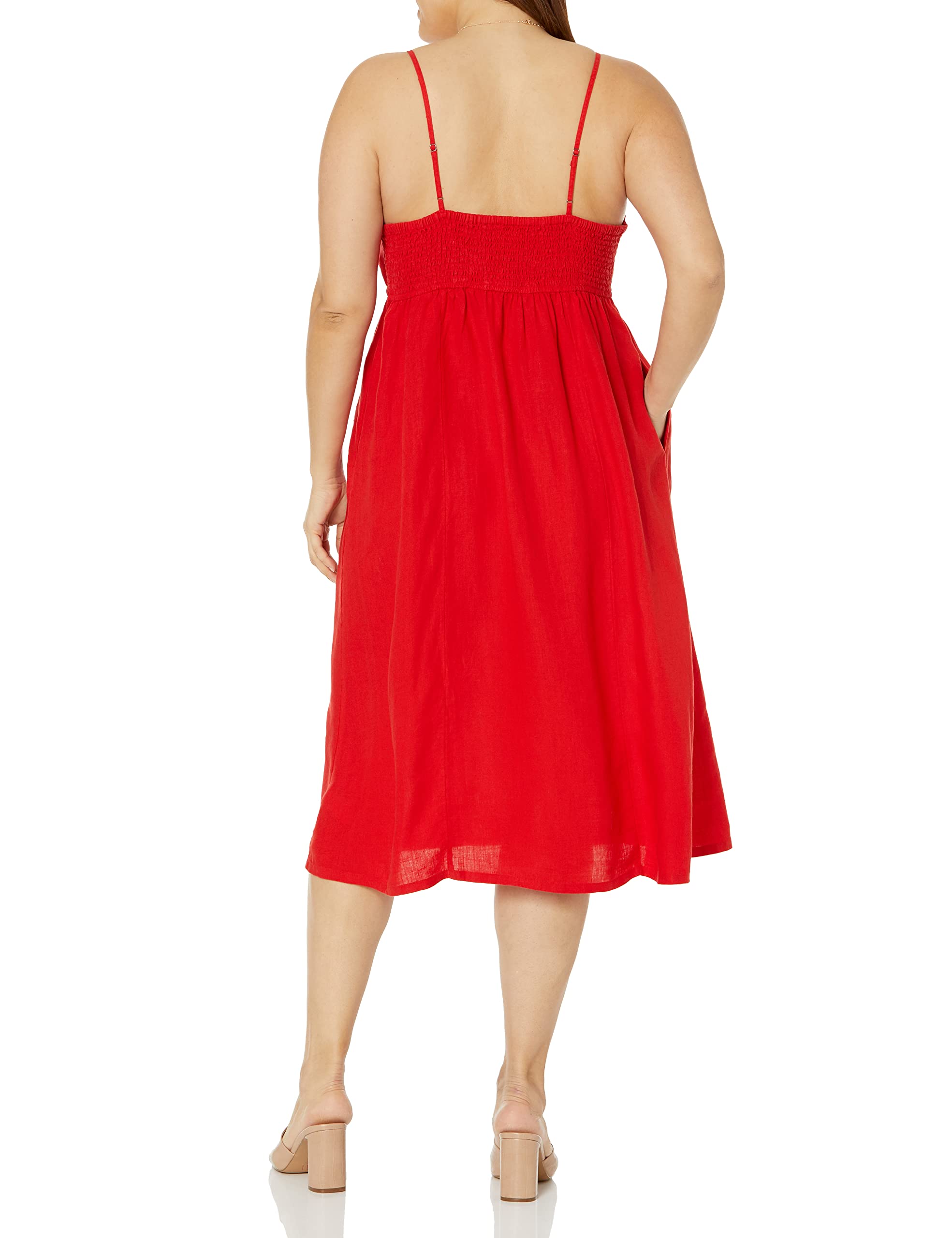 The Drop Women's Maci Strappy V-Neck Cutout Smocked Back Midi Dress