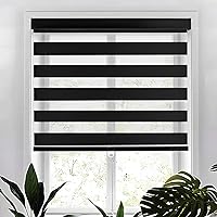 Free-Stop Cordless Zebra Shades with Modern Design - (27''W x 72''H, Black) Double Layered Roller Blind for Day and Night - Light Filtering Zebra Blinds for Windows, for Home and Office