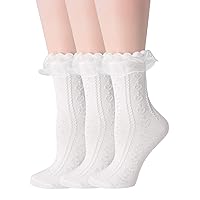 SRYL Women Ankle Socks, Lace Ruffle Frilly Comfortable Cotton Socks Fashion Ladies Girl Princess