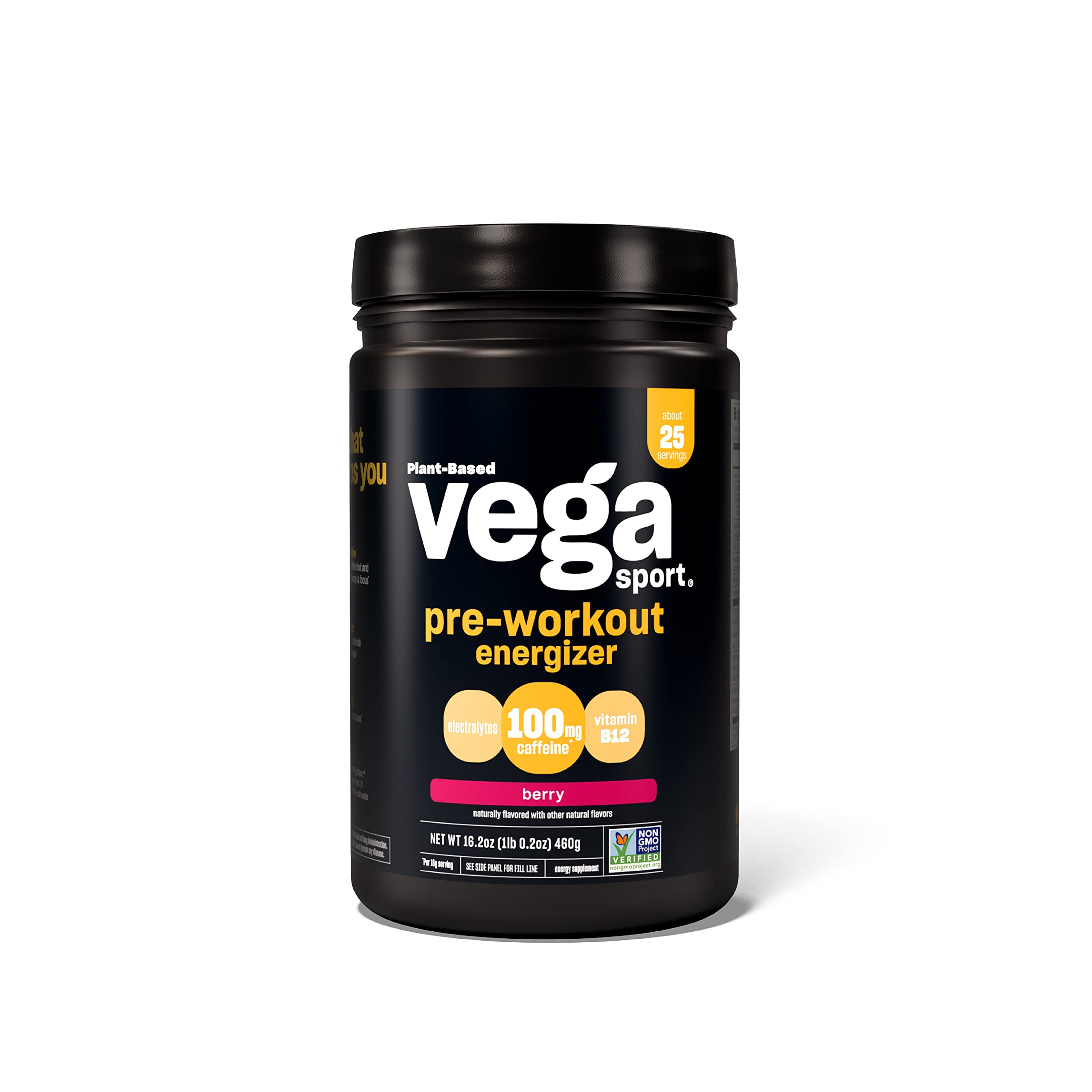 Vega Sport Pre-Workout Energizer, Berry - Pre Workout Powder for Women & Men, Supports Energy and Focus, Electrolytes, Vegan, Keto, Gluten Free, Non GMO, 1.1 lbs