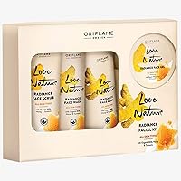 Oriflame Love Nature Radiance Facial Kit For All Skin Types- Glow with Turmeric, Honey & Milk (4 Pcs)