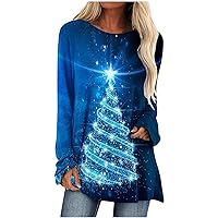 TUNUSKAT Womens Christmas Shirts 2022 Fashion Bling Christmas Tree Graphic Tee Tops Leisure Long Sleeve T Shirt Xmas Pullover