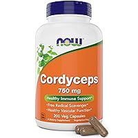 NOW Foods Cordyceps 750mg 200 Veg Caps - Organic Cordycep Sinensis Mycelium Mushroom Powder - in Non-Organic Capsules - Vegan, Non-GMO