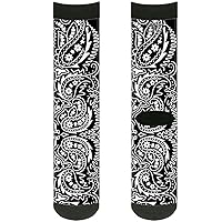 Buckle-Down Unisex-Adult's Socks Floral Paisley2 Black/White Crew, Multicolor