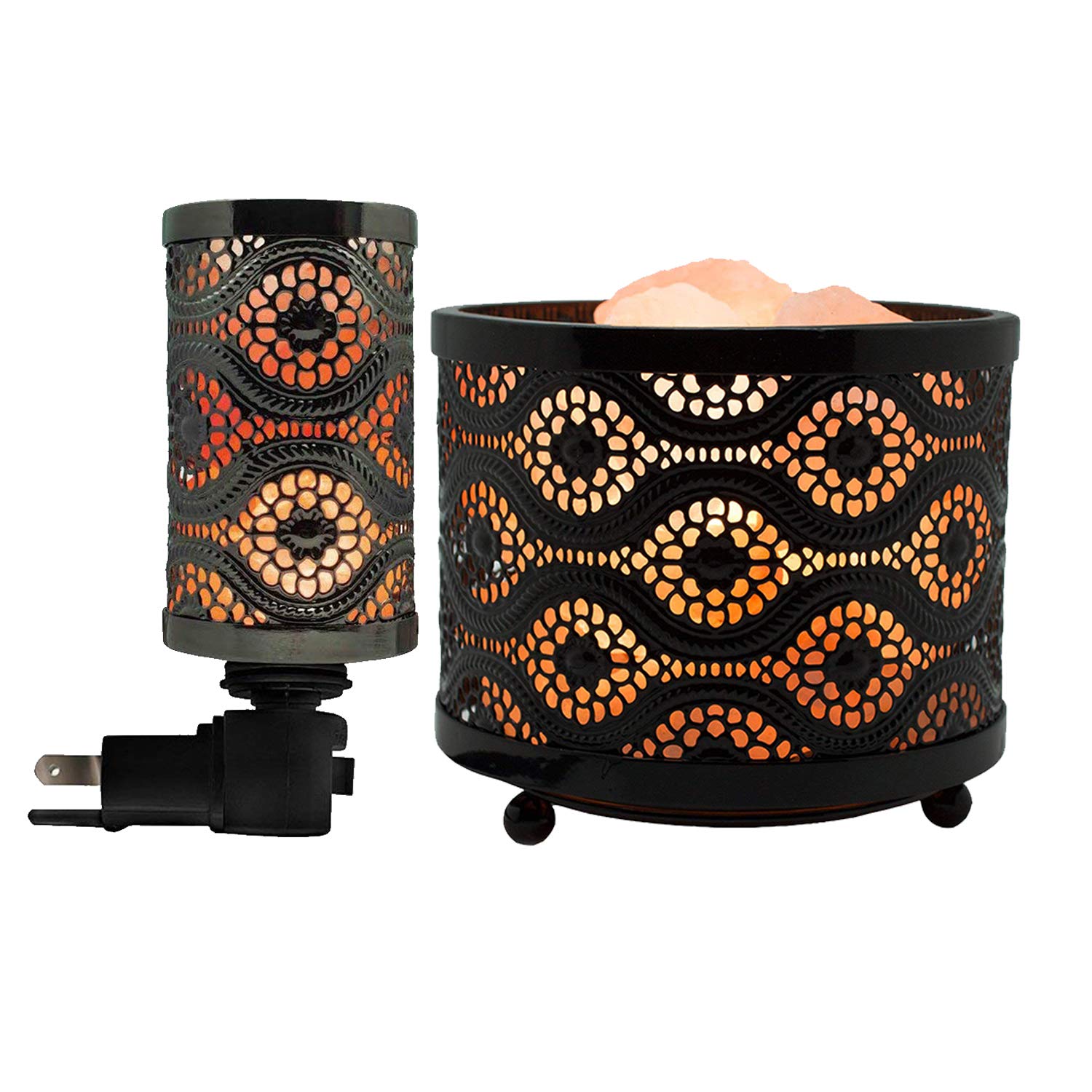 Himalayan Glow 1363B+1808 Basket Night Natural Salt lamp, 8-9", Mosaic Design Metal Basket & Night Light