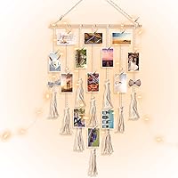 styleonme Frames & Holders Collage Photo Board Light with 30 Clip, Macrame Wall Hanging Boho Bedroom Decor, Teenage Teen Girl Gifts, Birthday Gifts for Grandma, Mom, Women（White）