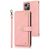 Wallet Case for iPhone 13 Mini/13/13 Pro/13 Pro Max, Protective Genuine Leather Flip Case Card Slots TPU Shell Kickstand Magnetic Folio Cover,Pink,13pro max 6.7