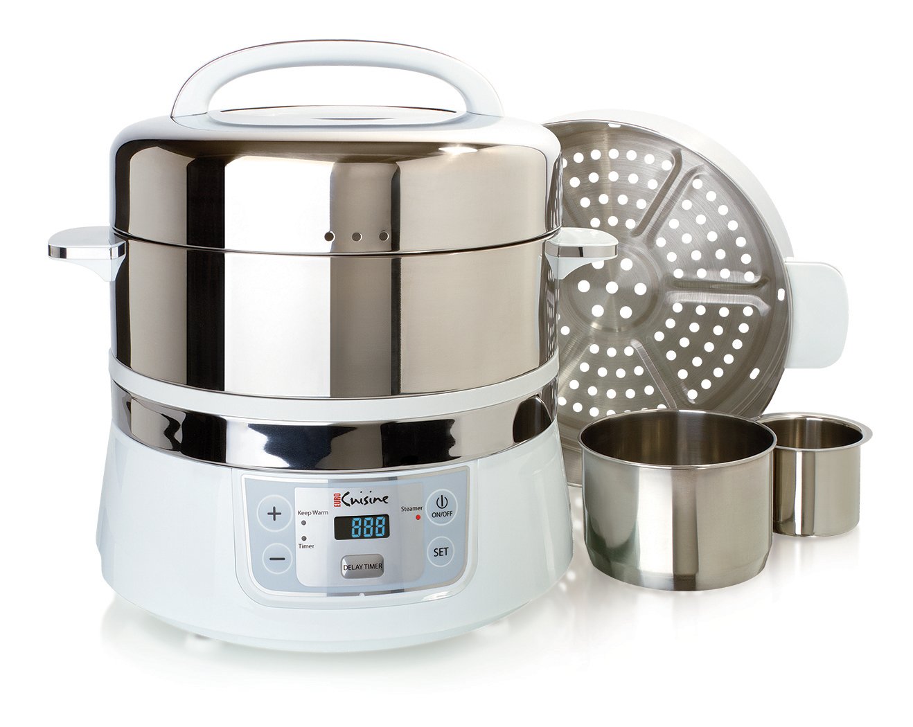 Euro Cuisine FS2500 Electric Food Steamer, White/Stainless Steel