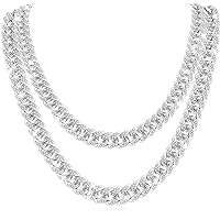 2 Pieces Mens Link Chain Layered Silver Necklace Bling Diamond Cut Stainless Steel Chain Hip Hop Jewelry Trendy Choker Chain Gifts for Women (20 Inch, 22 Inch)