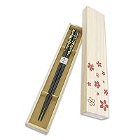 Hashimoto-Kousaku Wajima Japanese Natural Lacquered Wooden Chopsticks Reusable in Gift Box, Seasonal Scenery Itosakura (Black) Made in Japan, Handcrafted