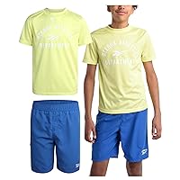 Reebok Boys' Rashguard Set - 2 Piece UPF 50+ Quick Dry Swim Shirt and Bathing Suit Trunks - Swimwear Set for Boys (4-12)