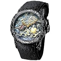 Gosasa Large Dial Fashion Watches Men's 3D Engraved Dragon Quartz Watches Casual Sport Waterproof Watch Man Luxury Exquisite Creative Watch, Rose Gold