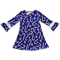 Little Girl Toddler Candy Cane Print Cross Neck Quarter Sleeves Casual Party Dress 2t-8