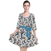 CowCow Womens Loose Sleeve Clubwear Sailor Anchor Sailboat Vintage Nautical Marine Stripes Velour Kimono Dress