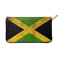 YISHOW Vintage Jamaican Flag Wallet Slim Thin Pu Leather Purse Wallet With Zip Around Clutch Casual Handbag For Phone Key Credit Cards For Women