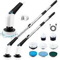 Electric Spin Scrubber, Cordless Cleaning Brush Power Shower Scrubber Long Handle Extendable Handheld Electric Scrubber for Bathroom Floor Tub Tile with 8 Replaceable Brush Heads & Hook
