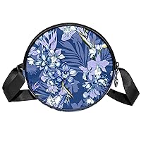 Birds With Florals Crossbody Bag for Women Teen Girls Round Canvas Shoulder Bag Purse Tote Handbag Bag