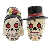 Day of The Dead Bride and Groom Skulls Ceramic Salt and Pepper Shakers