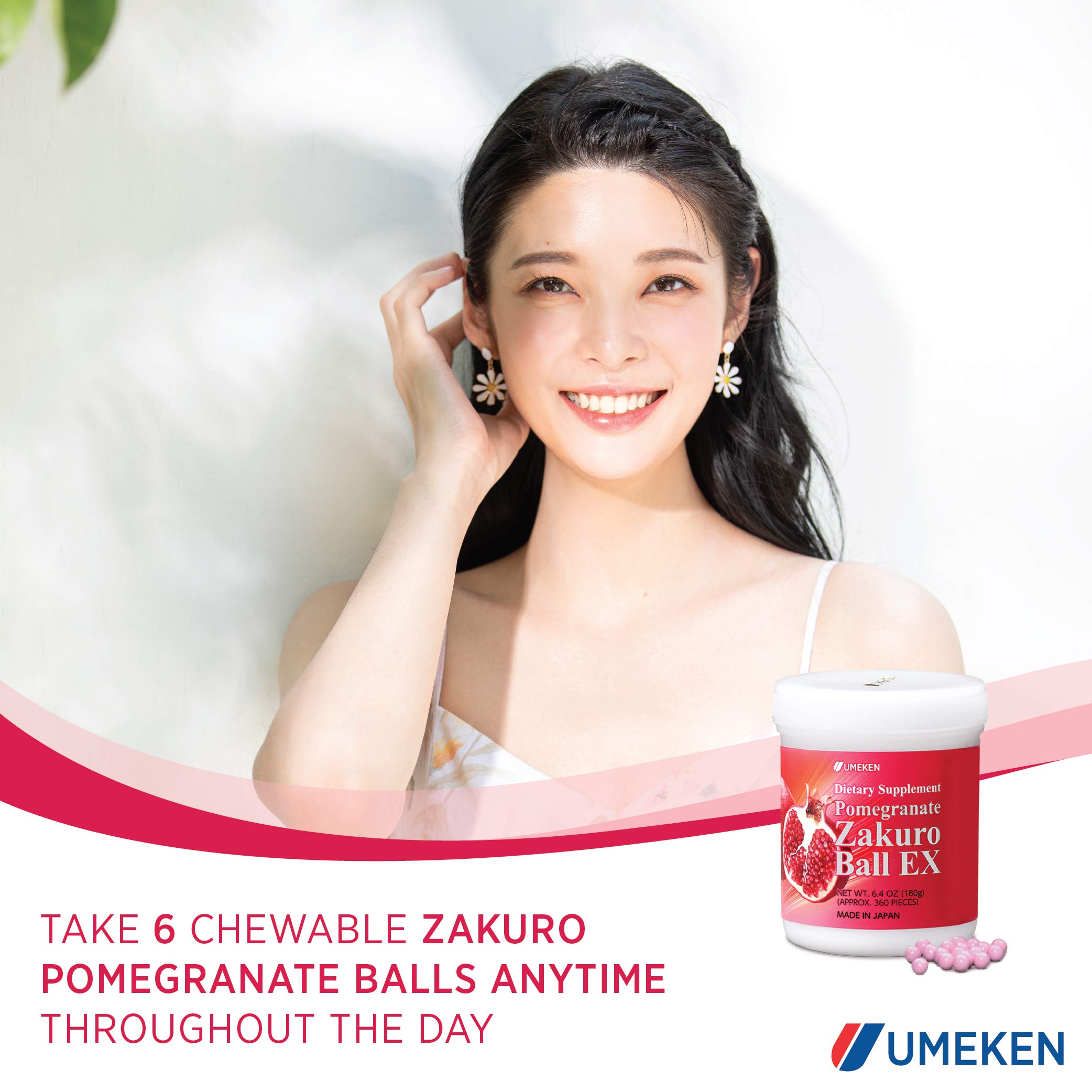 Umeken Pomegranate Extract Zakuro Balls - 360 Pieces (2 Month Supply), Pack of 2 Bottles, Chewable Supplement with Natural Vitamins, Minerals, Citric Acids, and Tannins