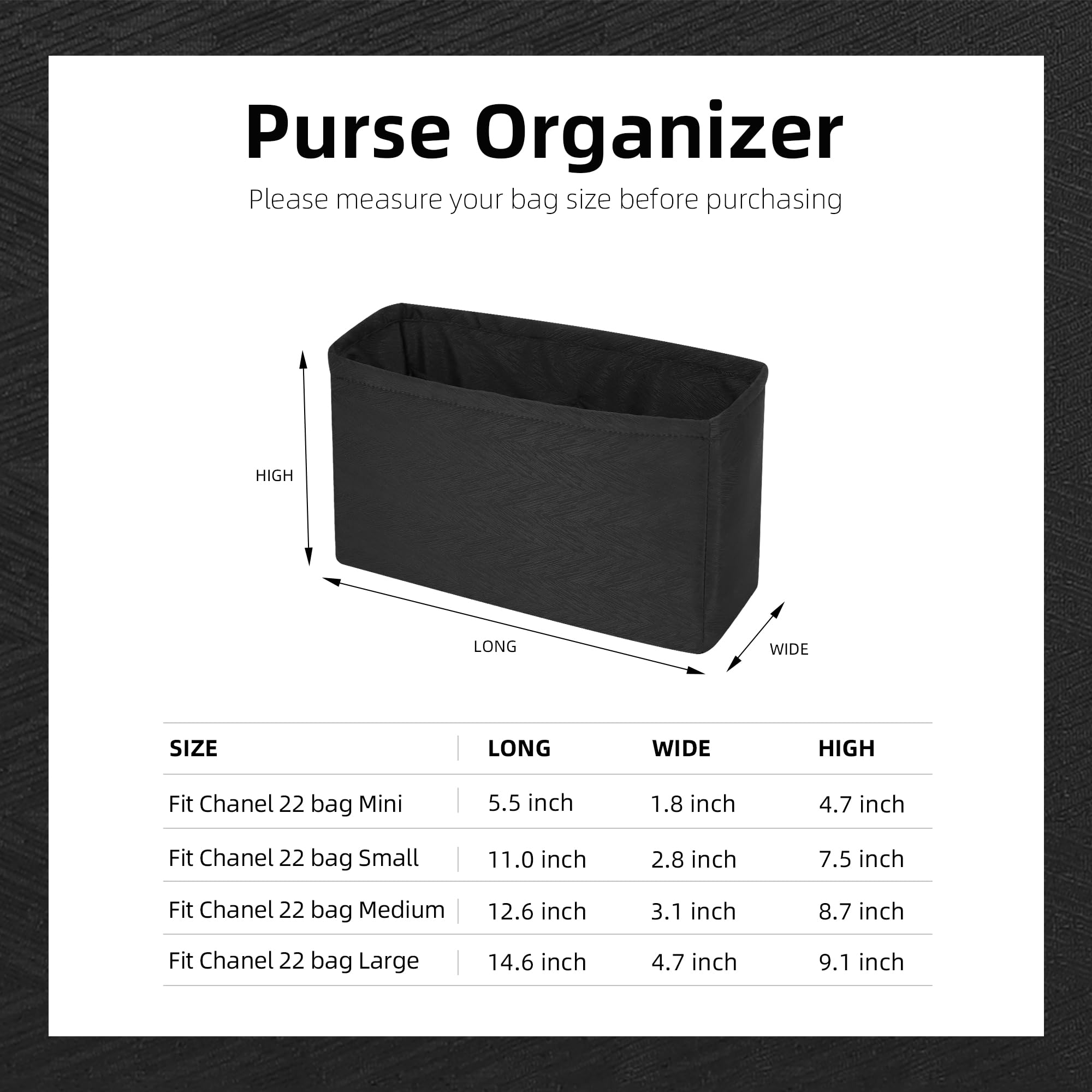 ArcDiary Rayon Purse Organizer Insert, unique pattern Bag organizer, bag in bag for luxury bags, fit Chanel 22bag(22bag Mini, Black)
