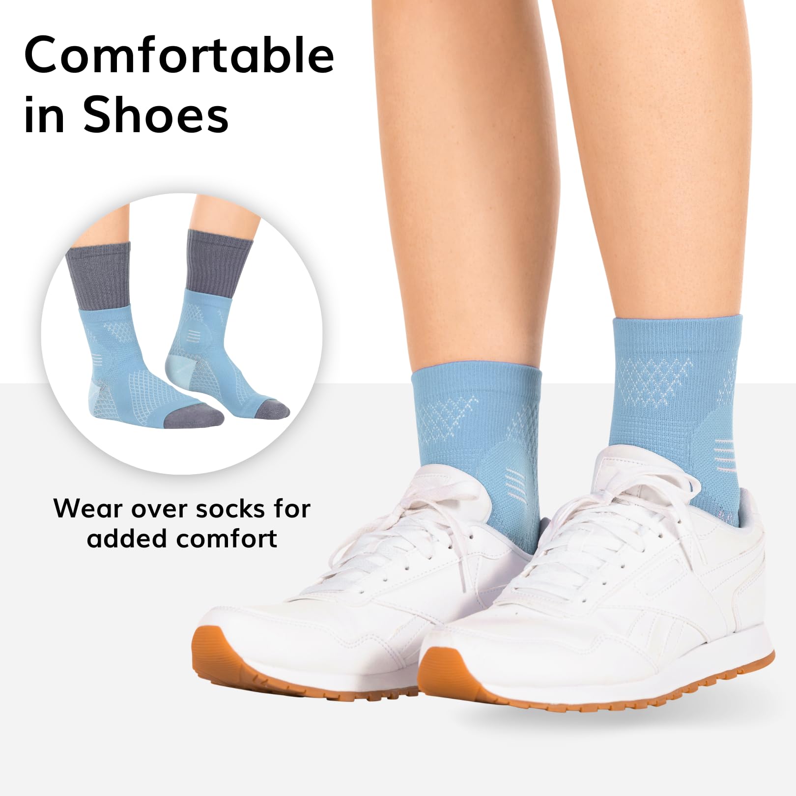BraceAbility Neuropathy Socks - Peripheral Neuritis Compression Diabetic Toeless Foot Sleeves for Nerve Damage in Feet, Ankle Gout, Plantar Fasciitis Relief for Men and Women (L - Light Blue)
