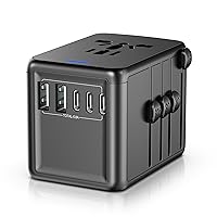 Universal Travel Adapter Offers 5.8A 3X 3.0A USB-C Ports, 2X 2.4A USB-A Ports and Multi AC Outlet, All-in-One International Power Plug Adaptor Worldwide Charger for EU US UK AU 200+ Countries
