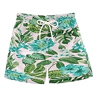 Turquoise Orchid Lotus Palm Boy's Swim Trunks Board Shorts Boy Kids Toddler Beach Swimwear Bottom Pants 2T