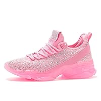 BELOS Women's Rhinestone Mesh Slip On Walking Shoes Fashion Breathable Spakle Glitter Sneaker