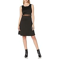 Star Vixen Women's Sleeveless Stretch Knit Ponte Fit-n-Flare Dress with Illusion Inset Waist