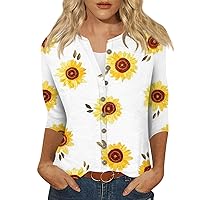 Women's Button Down Shirts New Print 3/4 Length Sleeve Cardigan Top with Design Trendy Summer Tops for Women 2024