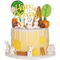 24 Pcs Bunny Cake Topper Set Rabbit Cake Decorations Rabbit Figurines Carrot Cake Decorations Rabbit Cake Topper Happy Bunny Birthday Cake Topper for Kids DIY Birthday Party Rabbit Garden Decor