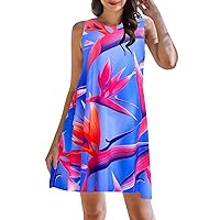 Women's Summer Floral Sleeveless Exotic Dress Casual Scoop Neck Tank Beach Sundress Trendy Printed A-Line Short Dresses
