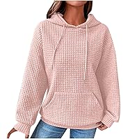 Waffle Hoodies for Women Long Sleeve Drawstring with Pocket Pullover Top Loose Sweatshirt
