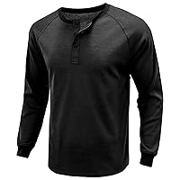 Henley Shirts for Men Shirt Long Sleeve Cotton T-Shirt with Pocket Button V Neck T Shirts Men Lightweight