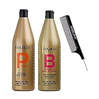 Salerm Cosmetics PROTEIN Shampoo & PROTEIN BALSAM Conditioner DUO Set (wtih Sleek Steel Pin Tail Comb) Keratin Silk Protein (36 oz + 34.6 oz - XXL COMBO KIT)
