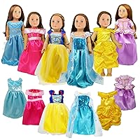 FEAYEA 18 inch Girl Doll Clothes ,6Pcs Princess Costume Include Bella,Cinderella,Snow White,Rapunzel,Princess Elsa and Aurora Fits All 18 inch Girl Dolls