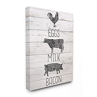 Stupell Industries Farmhouse Planked Look Eggs Milk and Bacon Typography with Chicken Cow and Pig Canvas Wall Art, 16 x 20, Multi-Color