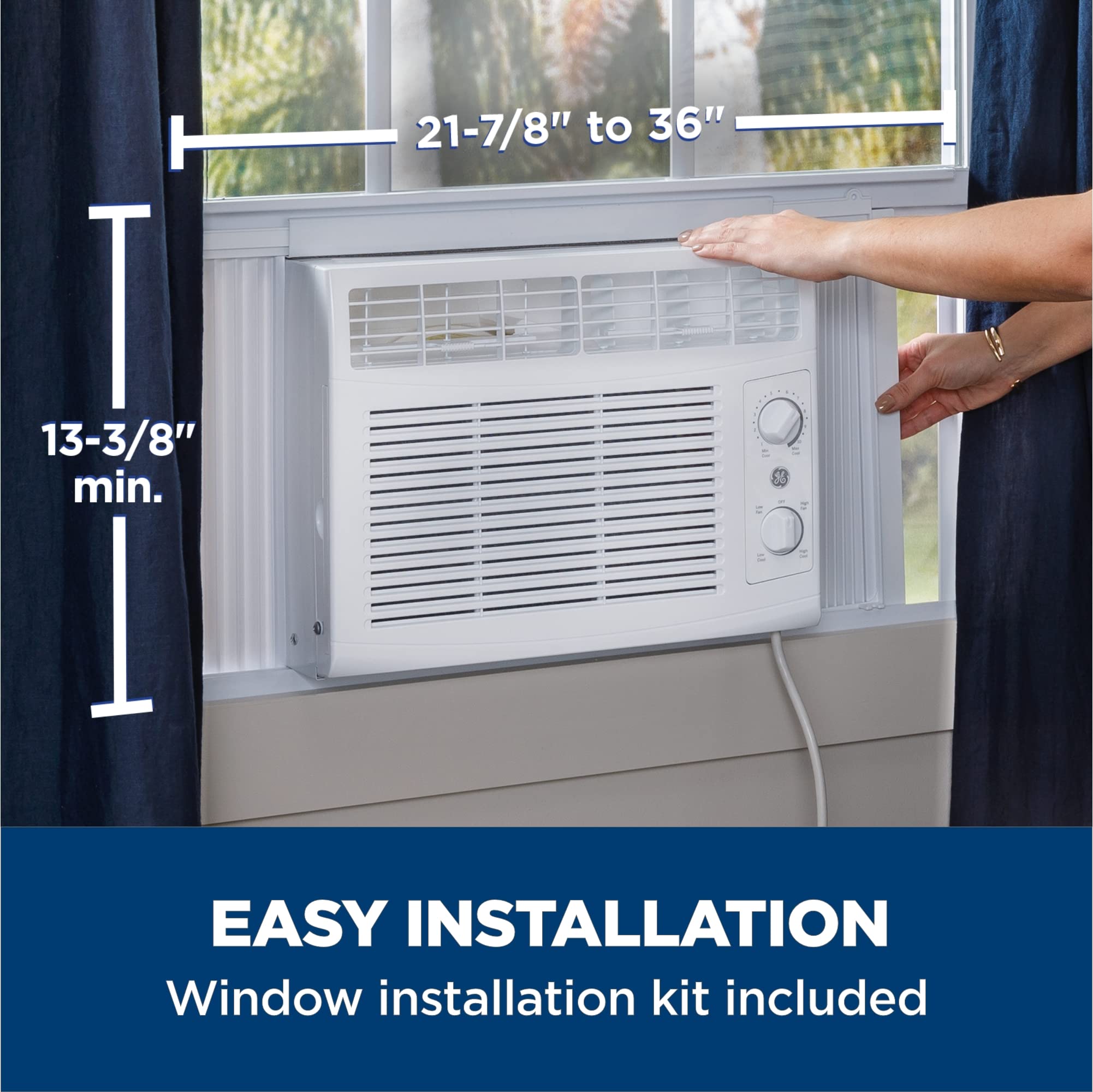 GE Window Air Conditioner 5000 BTU, Efficient Cooling For Smaller Areas Like Bedrooms And Guest Rooms, 5K BTU Window AC Unit With Easy Install Kit, White